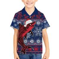Samoa Manuia Le Kirisimasi Family Matching Off Shoulder Short Dress and Hawaiian Shirt Samoan Fishing Tribal Pattern Christmas Vibe LT9 Son's Shirt Red - Polynesian Pride