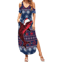 Samoa Manuia Le Kirisimasi Family Matching Summer Maxi Dress and Hawaiian Shirt Samoan Fishing Tribal Pattern Christmas Vibe LT9 Mom's Dress Red - Polynesian Pride