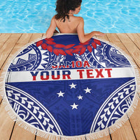 Personalised Toa Samoa Rugby Spirit Beach Blanket Blue Samoan Tribal Pattern - Polynesian Pride