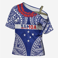 Personalised Toa Samoa Rugby Spirit Cross Shoulder Shirt Blue Samoan Tribal Pattern - Polynesian Pride
