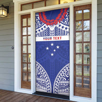 Personalised Toa Samoa Rugby Spirit Door Cover Blue Samoan Tribal Pattern - Polynesian Pride