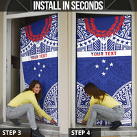 Personalised Toa Samoa Rugby Spirit Door Cover Blue Samoan Tribal Pattern - Polynesian Pride