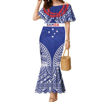 Personalised Toa Samoa Rugby Spirit Family Matching Mermaid Dress and Hawaiian Shirt Blue Samoan Tribal Pattern - Polynesian Pride