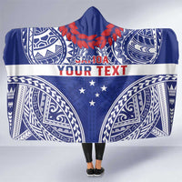 Personalised Toa Samoa Rugby Spirit Hooded Blanket Blue Samoan Tribal Pattern - Polynesian Pride