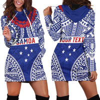 Personalised Toa Samoa Rugby Spirit Hoodie Dress Blue Samoan Tribal Pattern - Polynesian Pride