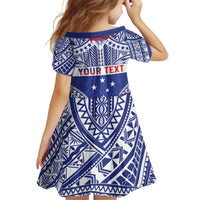 Personalised Toa Samoa Rugby Spirit Kid Short Sleeve Dress Blue Samoan Tribal Pattern - Polynesian Pride