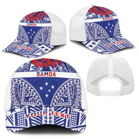 Personalised Toa Samoa Rugby Spirit Mesh Trucker Cap Blue Samoan Tribal Pattern - Polynesian Pride
