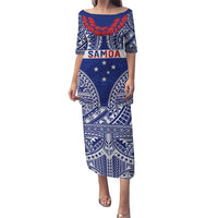 Personalised Toa Samoa Rugby Spirit Puletasi Blue Samoan Tribal Pattern - Polynesian Pride