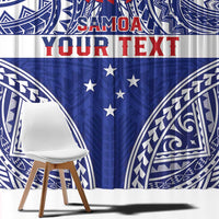 Personalised Toa Samoa Rugby Spirit Window Curtain Blue Samoan Tribal Pattern - Polynesian Pride