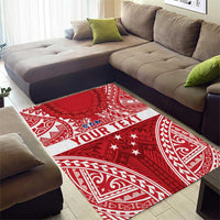 Personalised Toa Samoa Rugby Spirit Area Rug Red Samoan Tribal Pattern - Polynesian Pride