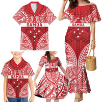 Personalised Toa Samoa Rugby Spirit Family Matching Mermaid Dress and Hawaiian Shirt Red Samoan Tribal Pattern - Polynesian Pride