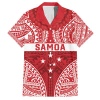 Personalised Toa Samoa Rugby Spirit Family Matching Off Shoulder Short Dress and Hawaiian Shirt Red Samoan Tribal Pattern - Polynesian Pride