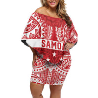 Personalised Toa Samoa Rugby Spirit Family Matching Off Shoulder Short Dress and Hawaiian Shirt Red Samoan Tribal Pattern - Polynesian Pride