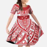 Personalised Toa Samoa Rugby Spirit Family Matching Short Sleeve Bodycon Dress and Hawaiian Shirt Red Samoan Tribal Pattern - Polynesian Pride