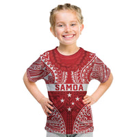 Personalised Toa Samoa Rugby Spirit Kid T Shirt Red Samoan Tribal Pattern - Polynesian Pride