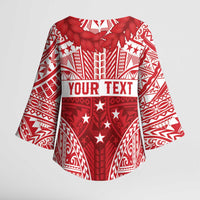 Personalised Toa Samoa Rugby Spirit Kimono Sleeve Blouse Red Samoan Tribal Pattern - Polynesian Pride