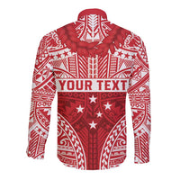 Personalised Toa Samoa Rugby Spirit Long Sleeve Button Shirt Red Samoan Tribal Pattern - Polynesian Pride