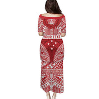 Personalised Toa Samoa Rugby Spirit Puletasi Red Samoan Tribal Pattern - Polynesian Pride