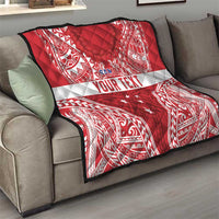 Personalised Toa Samoa Rugby Spirit Quilt Red Samoan Tribal Pattern - Polynesian Pride