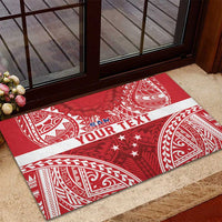 Personalised Toa Samoa Rugby Spirit Rubber Doormat Red Samoan Tribal Pattern - Polynesian Pride