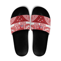 Personalised Toa Samoa Rugby Spirit Slide Sandals Red Samoan Tribal Pattern - Polynesian Pride