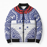 Personalised Toa Samoa Rugby Spirit Bomber Puffer Jacket White Samoan Tribal Pattern - Polynesian Pride