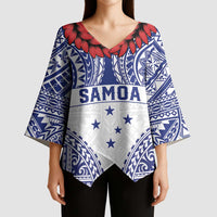 Personalised Toa Samoa Rugby Spirit Kimono Sleeve Blouse White Samoan Tribal Pattern - Polynesian Pride
