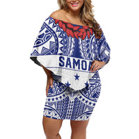 Personalised Toa Samoa Rugby Spirit Off Shoulder Short Dress White Samoan Tribal Pattern - Polynesian Pride