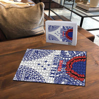 Personalised Toa Samoa Rugby Spirit Puzzle White Samoan Tribal Pattern - Polynesian Pride
