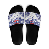 Personalised Toa Samoa Rugby Spirit Slide Sandals White Samoan Tribal Pattern - Polynesian Pride