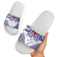 Personalised Toa Samoa Rugby Spirit Slide Sandals White Samoan Tribal Pattern - Polynesian Pride