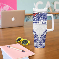 Personalised Toa Samoa Rugby Spirit Tumbler With Handle White Samoan Tribal Pattern - Polynesian Pride