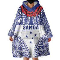 Personalised Toa Samoa Rugby Spirit Wearable Blanket Hoodie White Samoan Tribal Pattern - Polynesian Pride