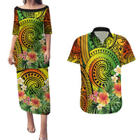 Polynesia Couples Matching Puletasi Dress and Hawaiian Shirt Pasifika Tribal with Tropical Flowers LT9 Reggae - Polynesian Pride