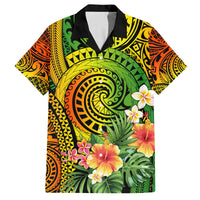 Polynesia Family Matching Off Shoulder Long Sleeve Dress and Hawaiian Shirt Pasifika Tribal with Tropical Flowers LT9 Dad's Shirt - Short Sleeve Reggae - Polynesian Pride