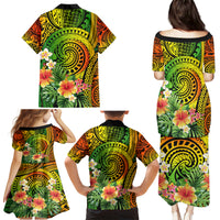 Polynesia Family Matching Puletasi Dress and Hawaiian Shirt Pasifika Tribal with Tropical Flowers LT9 - Polynesian Pride