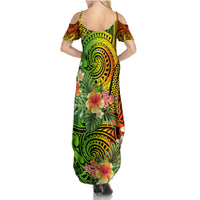 Polynesia Summer Maxi Dress Pasifika Tribal with Tropical Flowers LT9 - Polynesian Pride