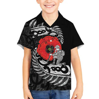 ANZAC Day Aotearoa Silver Fern Maori Personalised Family Matching Puletasi and Hawaiian Shirt LT9 Son's Shirt Black - Polynesian Pride