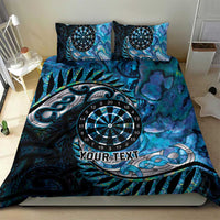 New Zealand Darts Personalised Bedding Set Aotearoa Silver Fern Blue Papua Shell Spirit