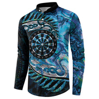 New Zealand Darts Personalised Button Sweatshirt Aotearoa Silver Fern Blue Papua Shell Spirit