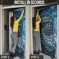 New Zealand Darts Personalised Door Cover Aotearoa Silver Fern Blue Papua Shell Spirit - Polynesian Pride
