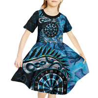 New Zealand Darts Personalised Kid Short Sleeve Dress Aotearoa Silver Fern Blue Papua Shell Spirit