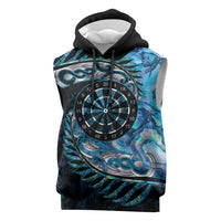 New Zealand Darts Personalised Sleeveless Hoodie Aotearoa Silver Fern Blue Papua Shell Spirit - Polynesian Pride