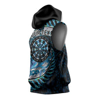 New Zealand Darts Personalised Sleeveless Hoodie Aotearoa Silver Fern Blue Papua Shell Spirit - Polynesian Pride