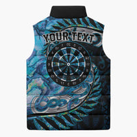 New Zealand Darts Personalised Sleeveless Puffer Jacket Aotearoa Silver Fern Blue Papua Shell Spirit - Polynesian Pride
