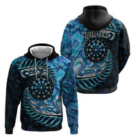 New Zealand Darts Personalised Zip Hoodie Aotearoa Silver Fern Blue Papua Shell Spirit LT9 - Polynesian Pride