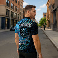 New Zealand Darts Personalised Zipper Polo Shirt Aotearoa Silver Fern Blue Papua Shell Spirit - Polynesian Pride