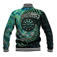 New Zealand Darts Personalised Baseball Jacket Aotearoa Silver Fern Green Papua Shell Spirit