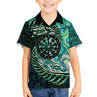 New Zealand Darts Personalised Family Matching Long Sleeve Bodycon Dress and Hawaiian Shirt Aotearoa Silver Fern Green Papua Shell Spirit