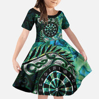 New Zealand Darts Personalised Family Matching Summer Maxi Dress and Hawaiian Shirt Aotearoa Silver Fern Green Papua Shell Spirit
